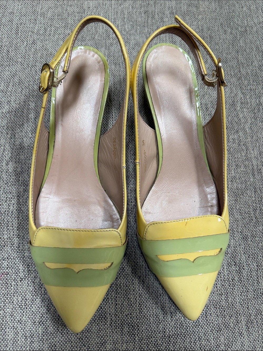 Women's Yellow and Light Green Pointed Slingback Pumps made in Spain . Vintage